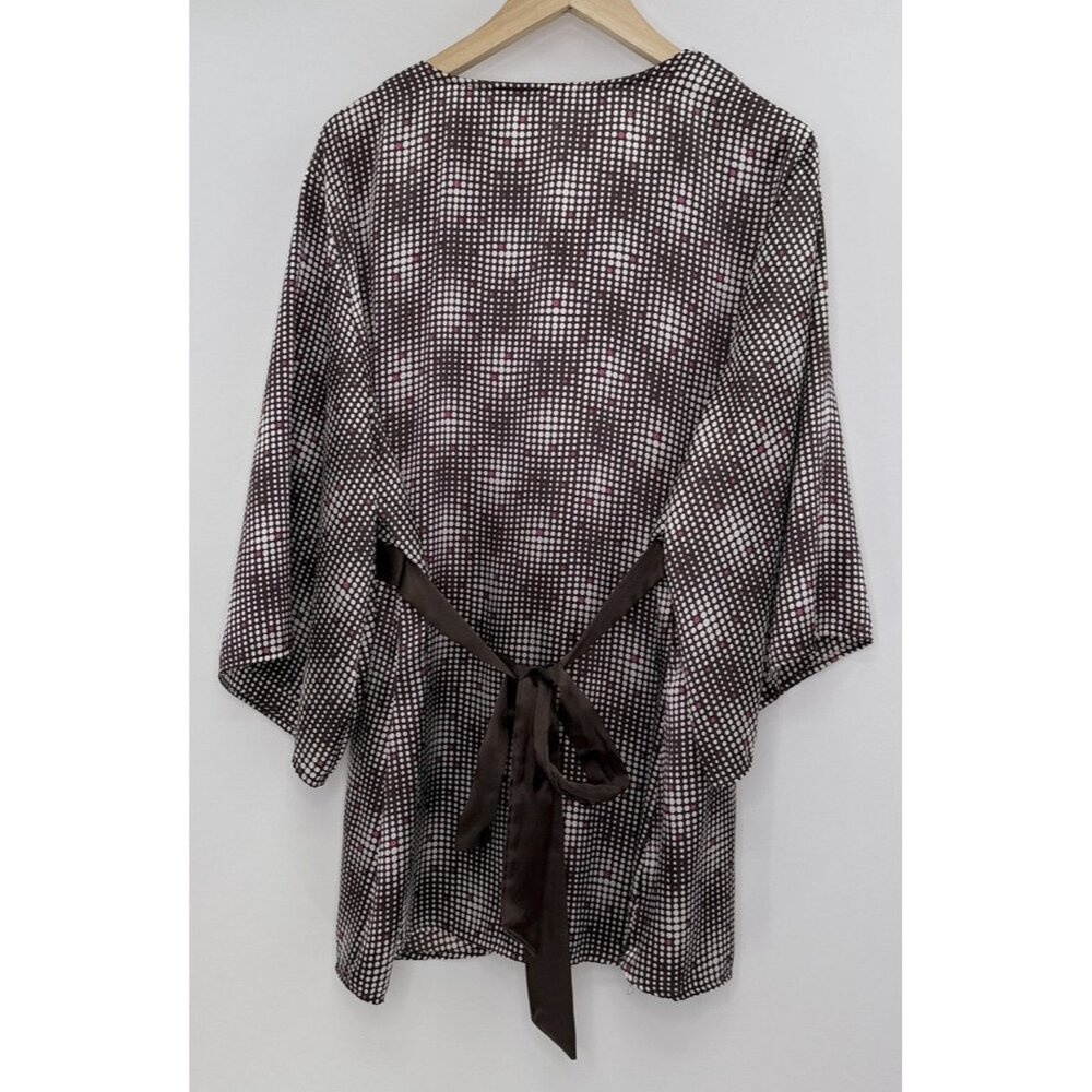 Onyo Plus Size Brown Satin Polka Dot Print 26-28 Tie Waist Belted‎ Wrap Y2K Boho